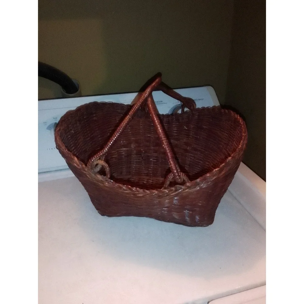 Vintage Boho Woven Rattan Wicker Basket With Handles / Gathering Basket 14